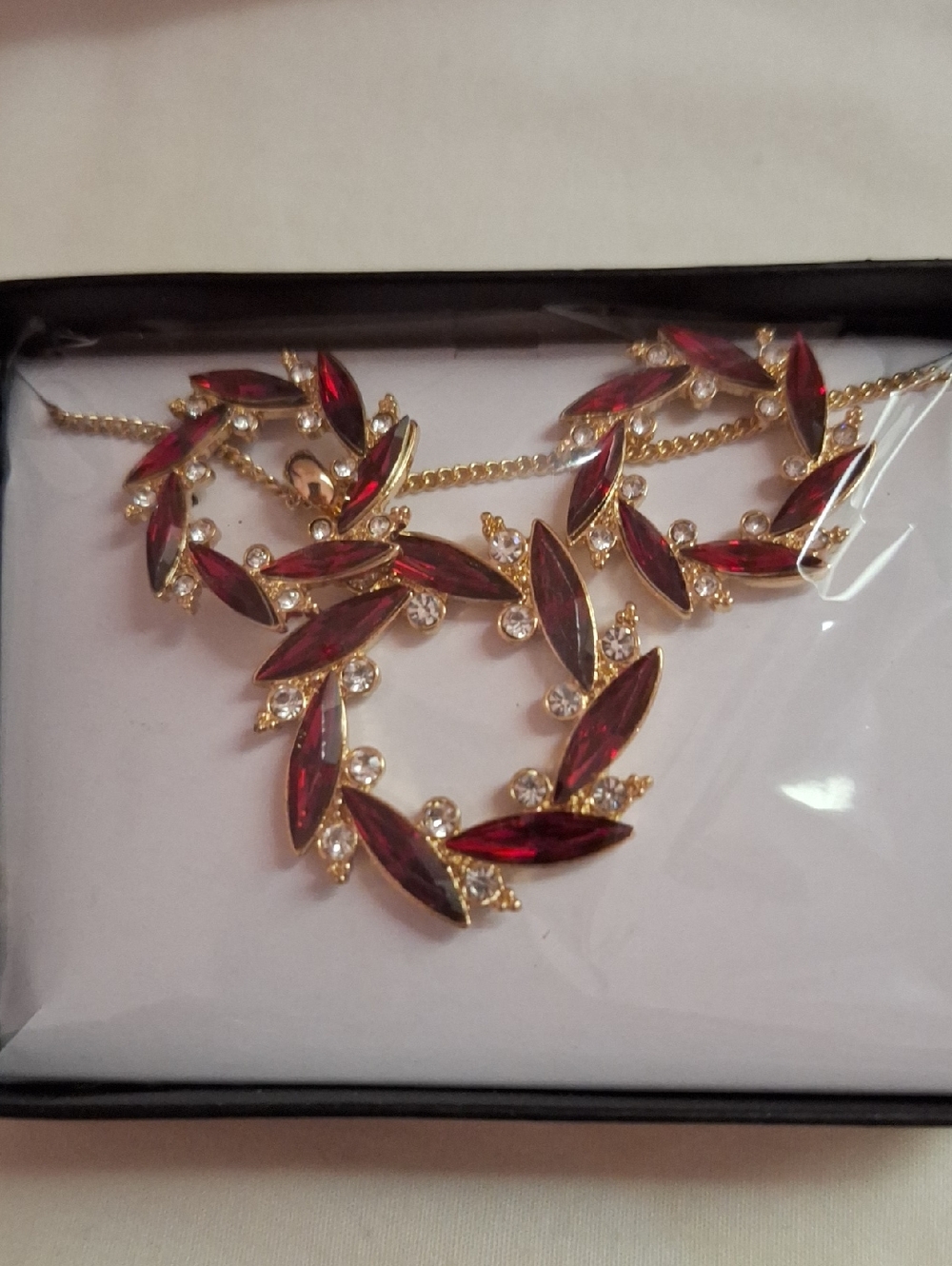 Avon Red Festive Facets Necklace and Earring Set